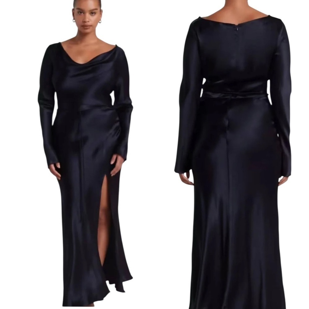 Bec + Bridge Navy Blue Moon Dance Long Sleeve Cowl Maxi Dress